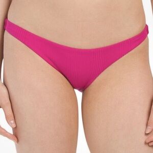 Vitamin A Luciana Teeny Bikini Bottom NWT Large / 10 Hot Pink Ribbed Reversible